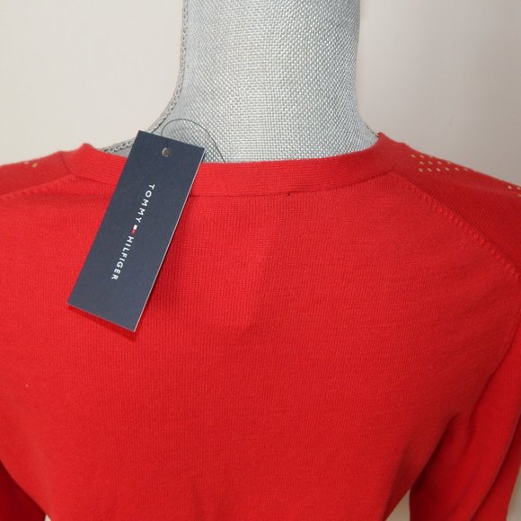 Tommy Hilfiger Golden Studded Knit 100% COTTON V NECK PULLOVER SWEATER - Picture 6 of 6